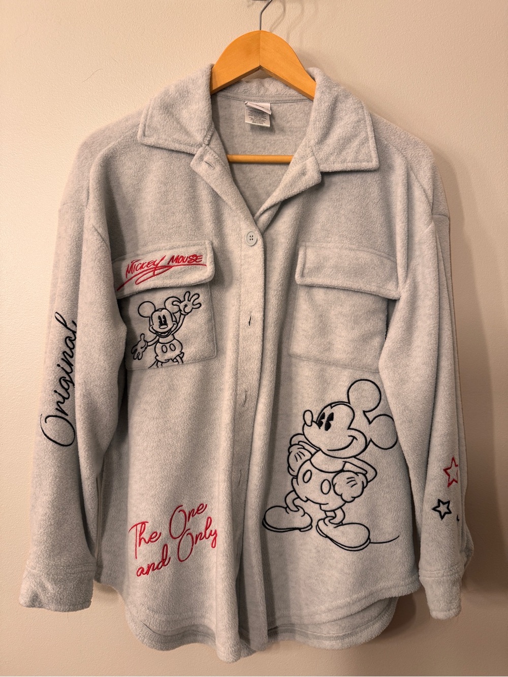 Light Gray Mickey Mouse Fleece Shirt with Red Accents Medium